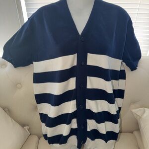 Men's Navy & White Striped Button-Front Cardigan